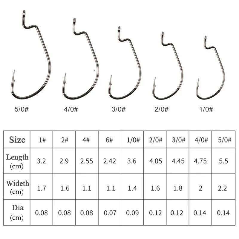 AS 50pcs/lot Texan Soft Worm High Carbon Steel Wide Super Lock Fishhooks Lure Softjerk Hooks Fishing Tackle S260305