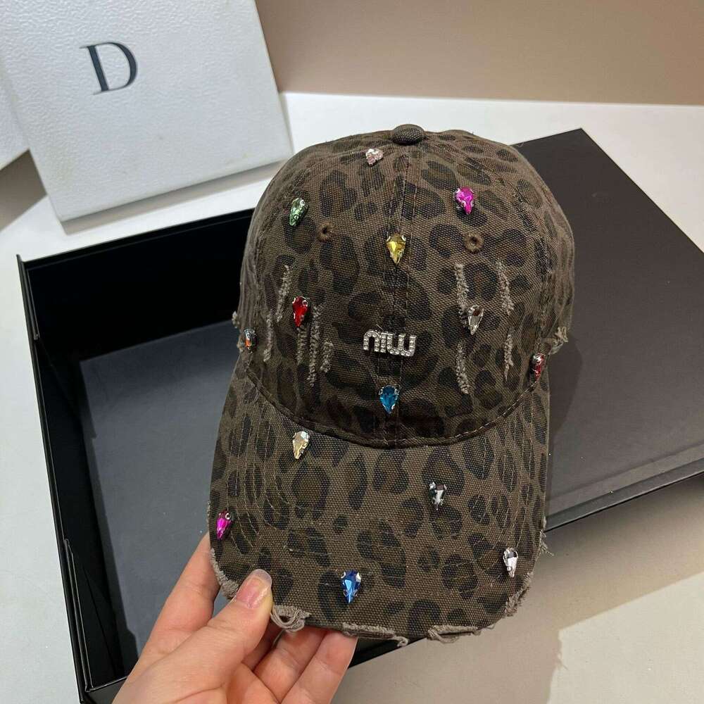 American Style hats for women Heavy Craft Rhinestone Cross Duckbill Cap Personality Bold Leopard Fashion Print
