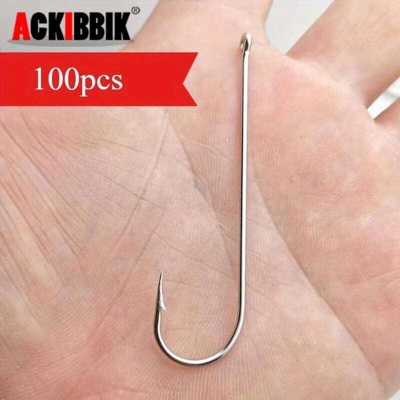 Ackibbik 100pcs Long Shank Live Bait Sea Fishing Worm Hook Freshwater Fishhook for Bass Trout Catfish S260305