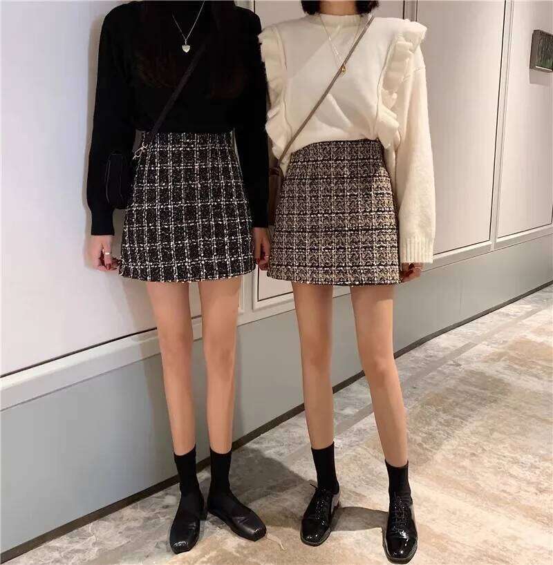 ZAROY 2025 Autumn Winter Tweed Pencil Mini Skirt Women Vintage Plaid Elegant High Waist Slim Short Skirts Office Ladies XJ260309