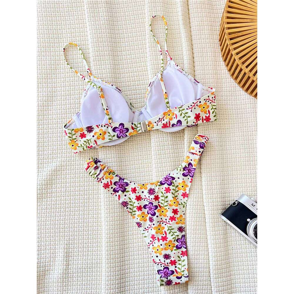 Flowers Printed Underwired Brazilian Female Swimsuit Women Swimwear Two-pieces Bikini set Bather Bathing Suit Swim K5666 XJ260206