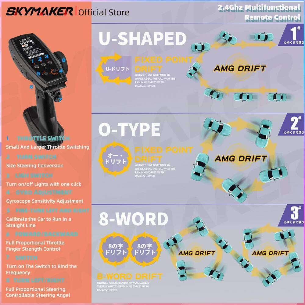Skymaker LDRC LD1804 1/18 Drift Car MX5 2.4GHz RWD with ESP Gyroscope on-Road LED Lights Full Scale RC Cars Children Toy Gift C260306