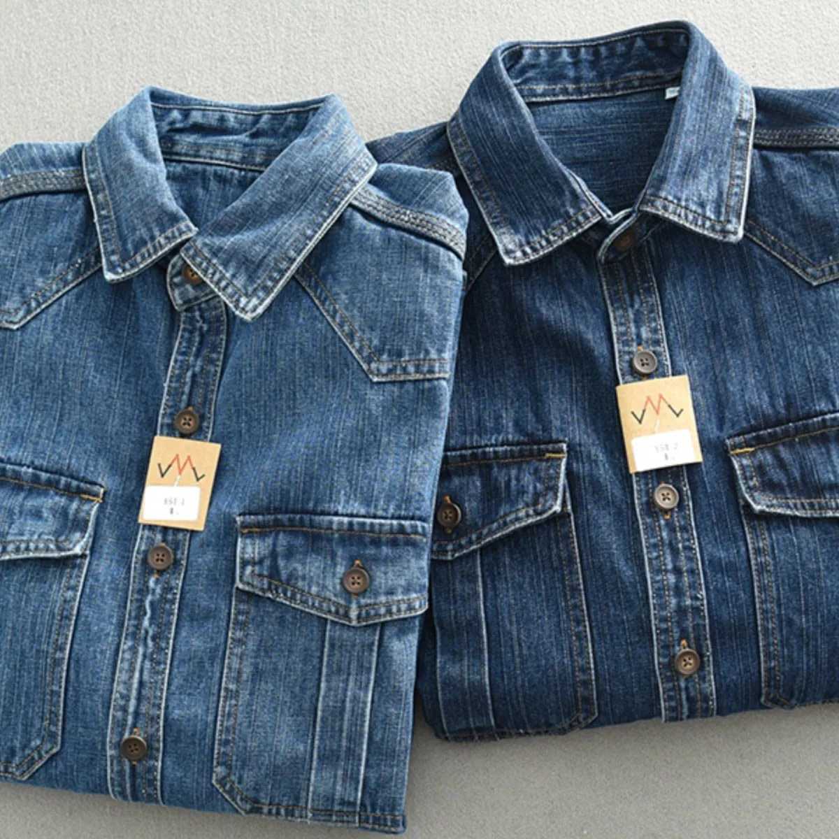 American Retro Denim Shirt Jacket For Men Fashion Safari Style Lapel Pocket Splicing Coat Casual Loose Male Autumn Shirts M260309