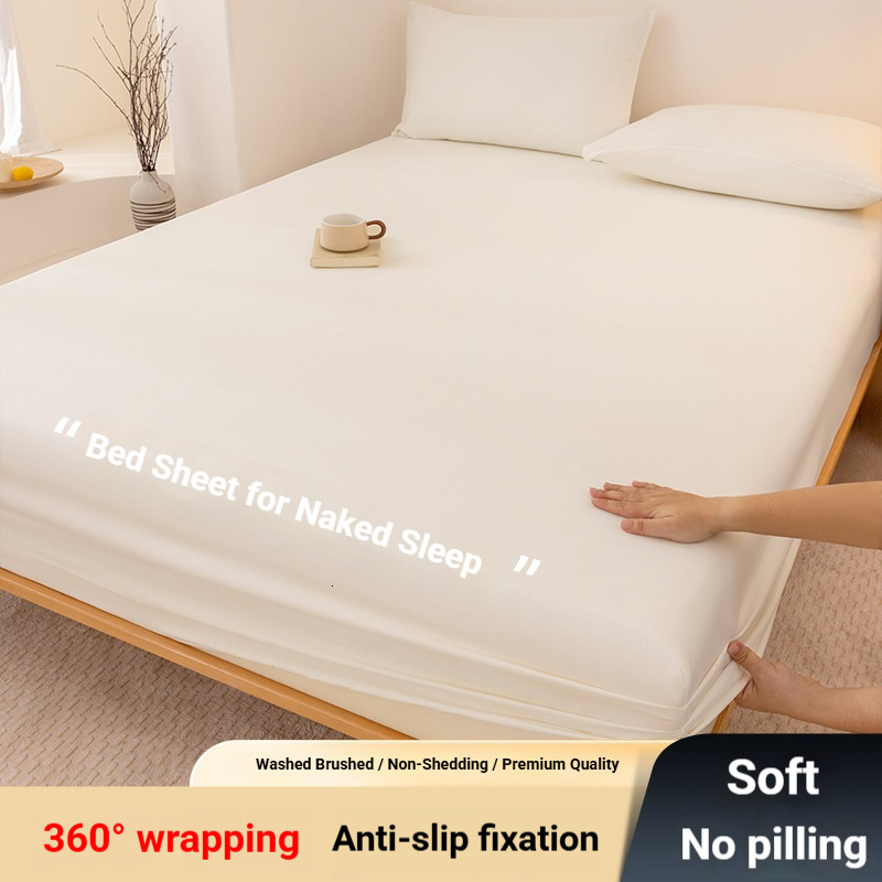 Class A Solid Color Washed Fitted Three-Piece Set Skin-Friendly Cotton Single Sheet Bed Dormitory Dustproof Mattress Cover