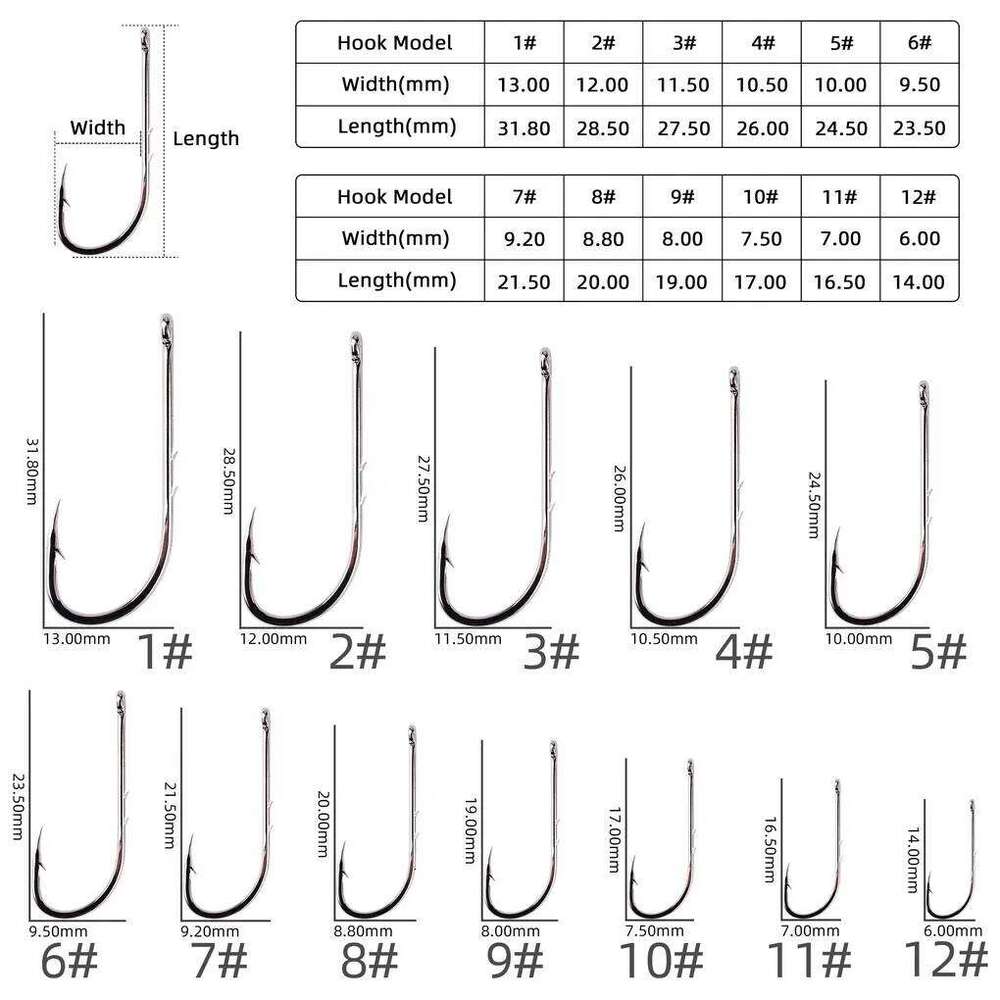 20/50pcs Long Shank #12-#6/0 Fish Hooks High Carbon Steel Sharp Barbed Fishhook Offset Narrow Baits Carp Fishing S260305