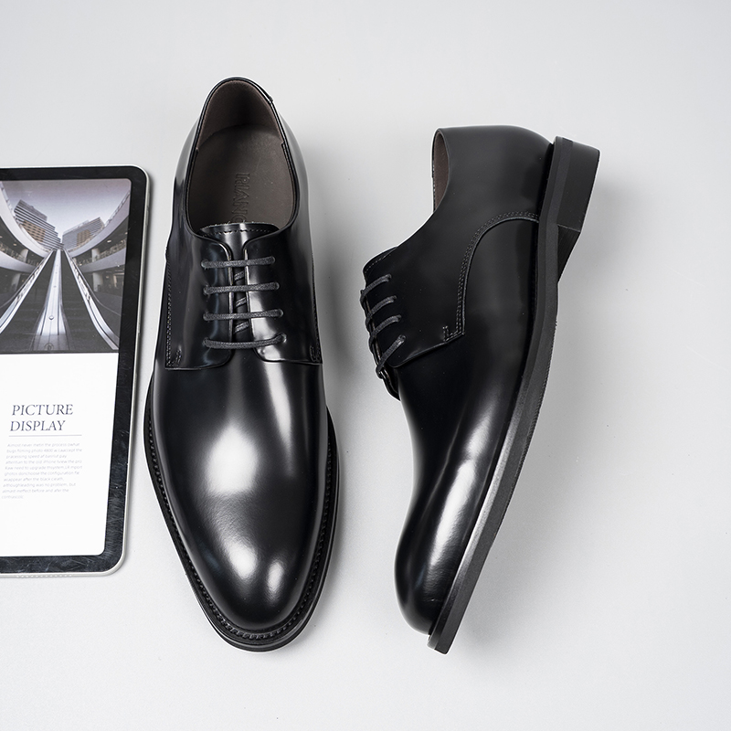 New Men's Leather Shoes Derby Wedding Lightweight Handmade Bright Surface Pearl Strap British Style Leather Footwear - view 4