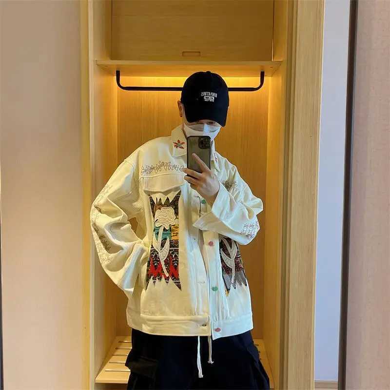 Retro Denim Jacket Men Autumn Winter New Style American Heavy Industry Embroidered Top Trendy Loose Casual Work Jacket Preppy M260309