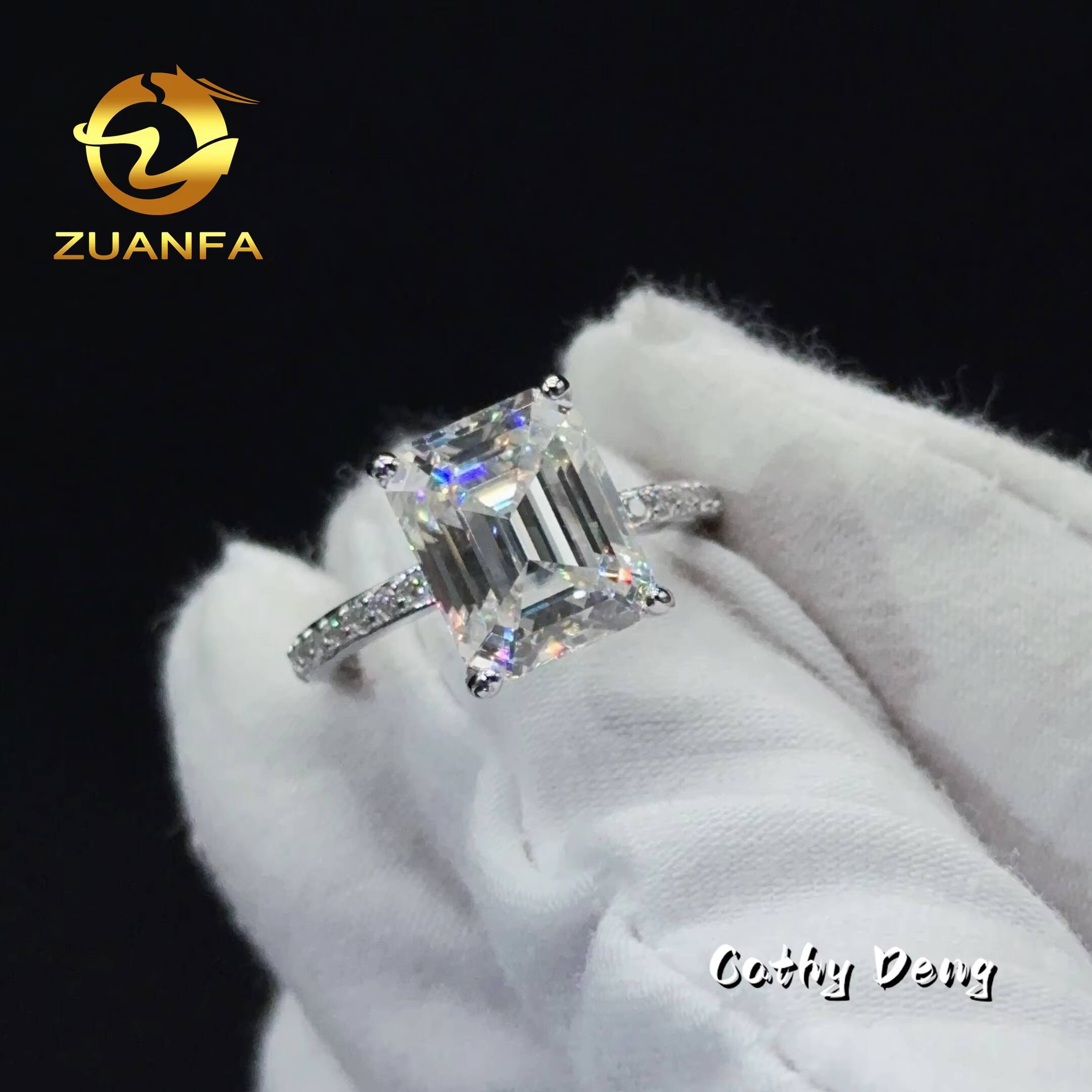 Ready Shipping Pass Diamond Test 5ct Emerald 925 Silver Moissanite Wedding Engagement Ring Ice Out Eternity Ring