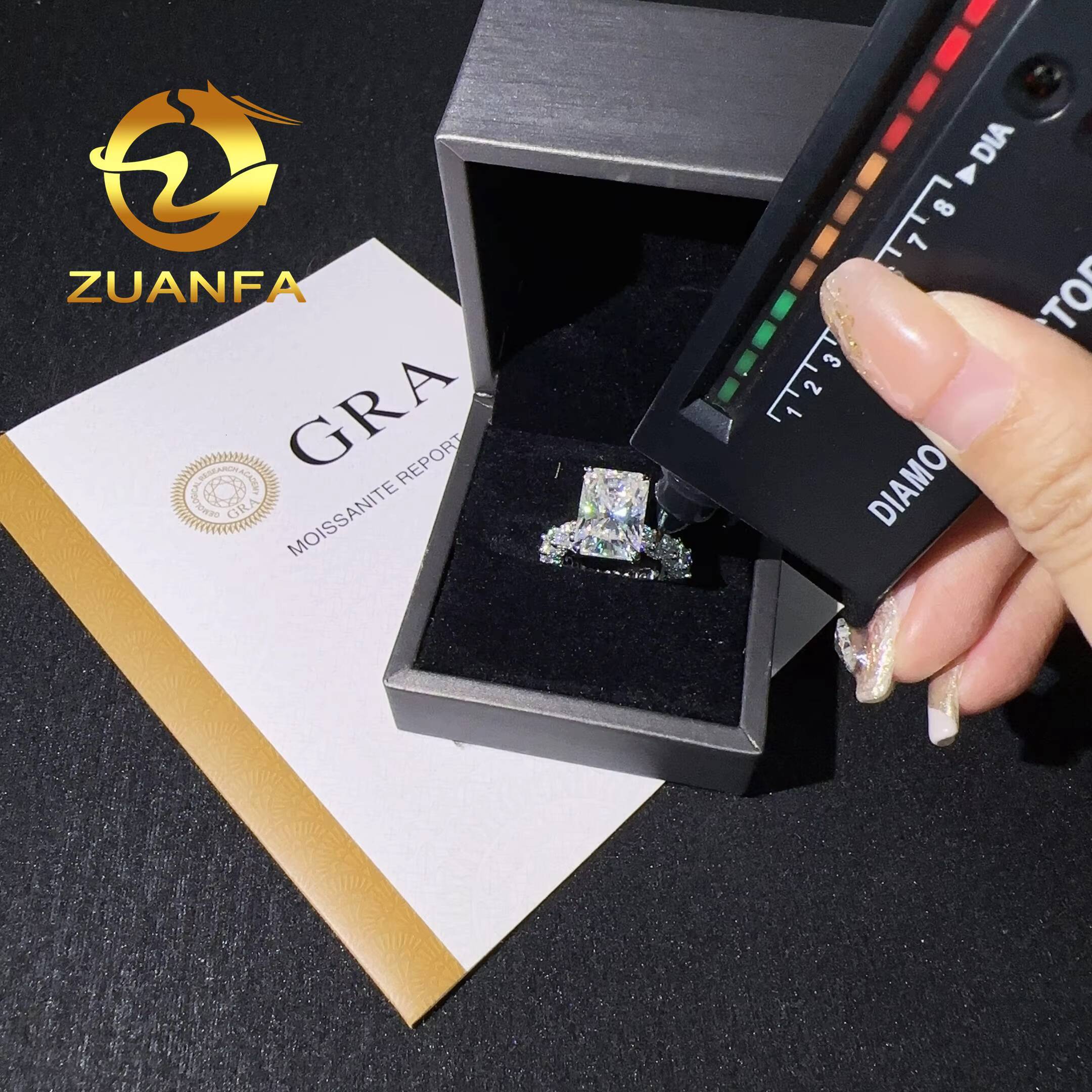 Luxury Ring Radiant Cut Full Diamond Moissanite Wedding Ring 925 Sterling Silver Iced Out Eternity Band Ring for Men Women