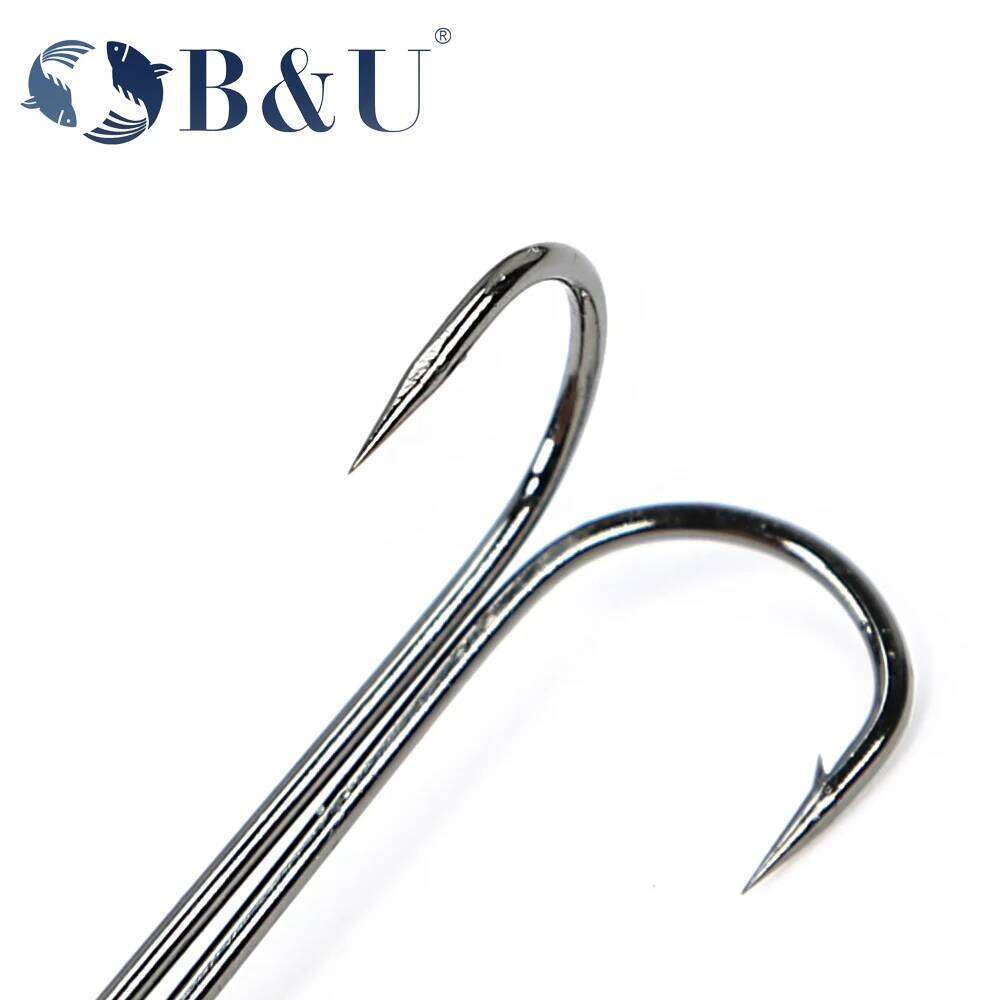B&U hooks Super Long Double Hook long high carbon steel fishing tackle different sizes equiped with soft lure S260305