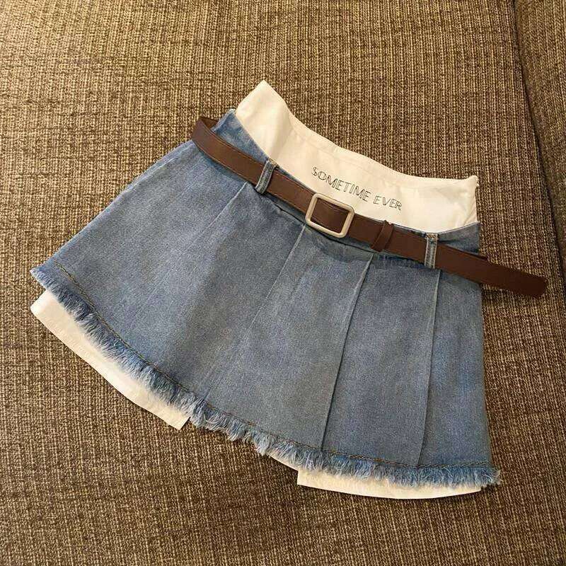 Gidyq Women High Waist Denim Summer Korean Fashion Patchwork Mini Streetwear Female Casual Tassels Jeans Skirts XJ260309