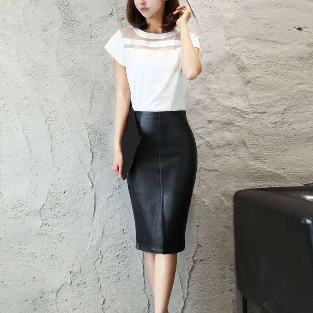 PU Leather Long Black Pencil Women High Waist Slim Midi Bodycon 2024 Bottoms Streetwear Autumn Winter White Skirt XJ260309