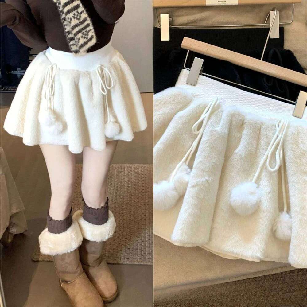 2026 Spring Beige Knit Skirt New Retro Ballet Knitted Ruffle Edge High Waist Slimming A-line Short Skirts Women Japanese Kawaii XJ260309