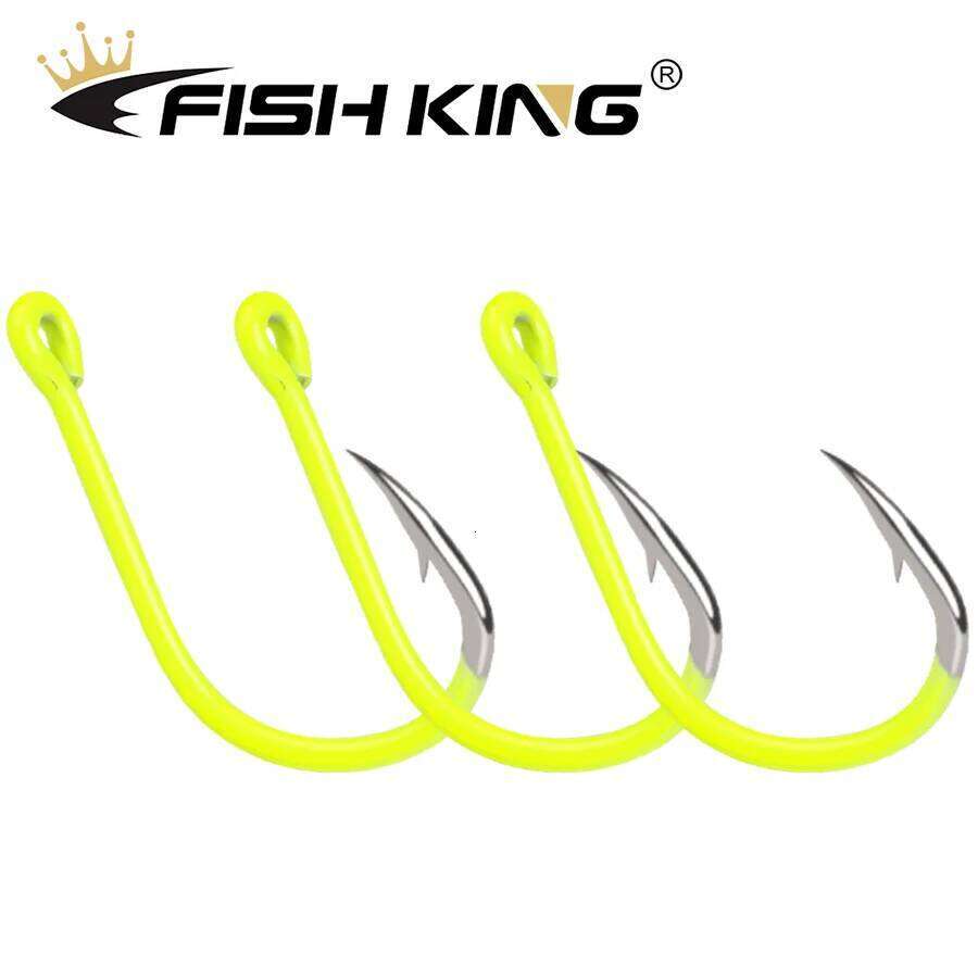 FISH KING 50PCS High carbon Steel Fishhooks Barbed Fluorescent Fishing Durable Fish Gear Fighting Hook With Eye for Carp S260305