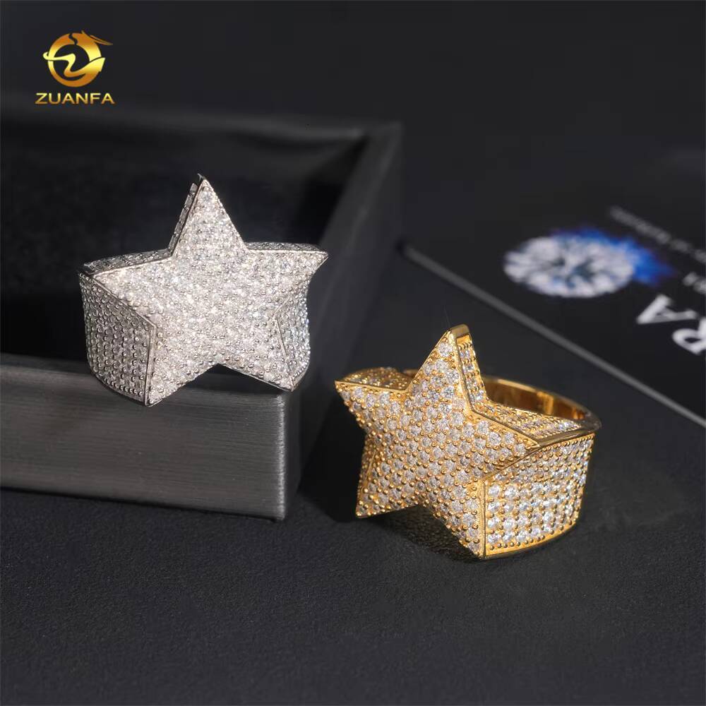 Hot Sale Instock Iced Out Star Shape Moissanite Diamond Men Rings 925 silver Hip Hop Ring Pass Tester Men Cuban Ring
