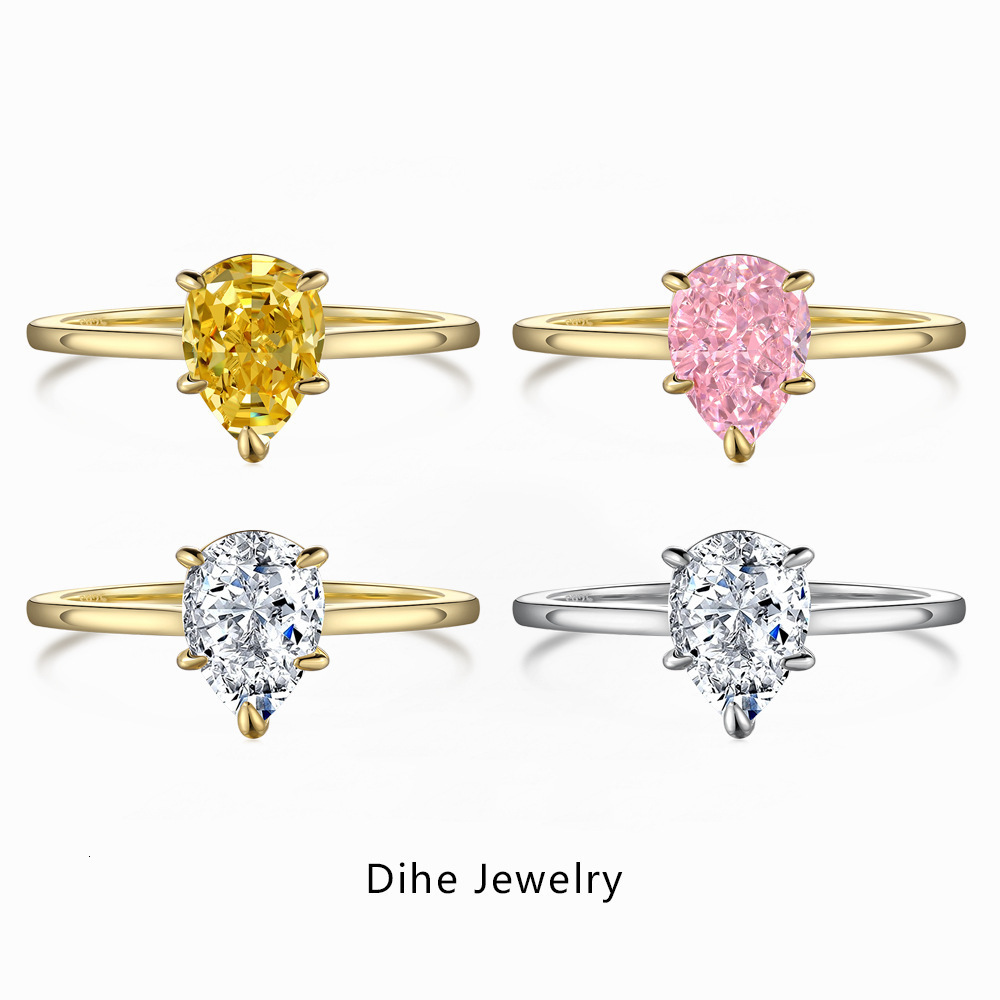 925 Sterling Silver 1-4 CT Simple Sparkling Pear Shape Zircon Ring For Women Engagement Wedding High Quality Fine Jewelry 251105