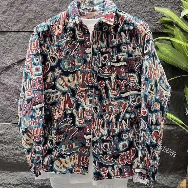 Cotton-thickened Fashion Printed Casual Jacket for Mens Fashionable Versatile Loose Lapel Jacket Top M260309