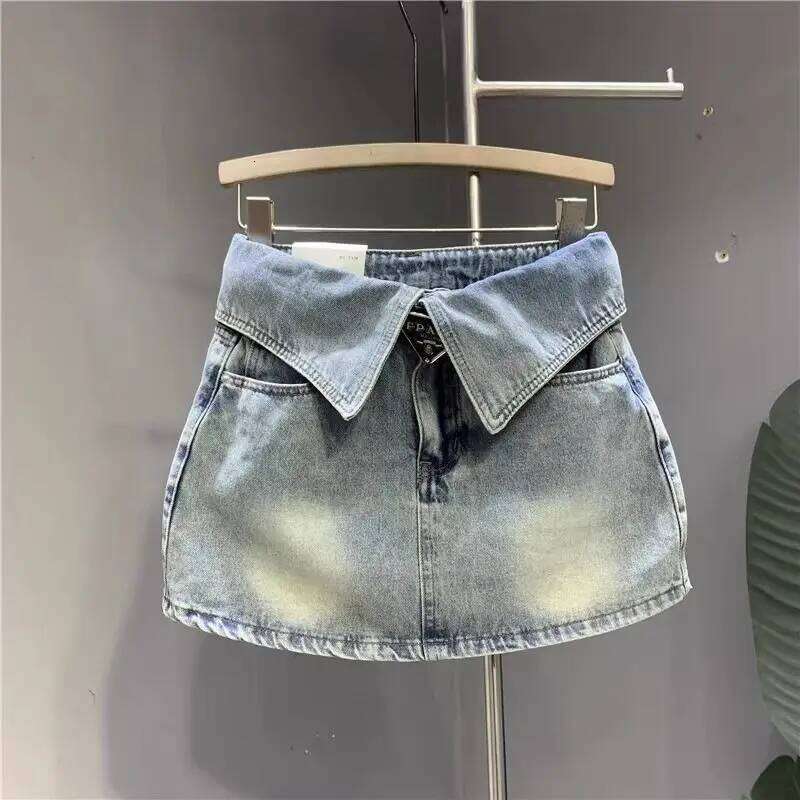 Light Blue Denim Mini Summer 2025 New Design A Word Hip Y2k Skirt XJ260309
