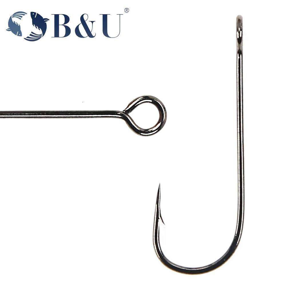 B&U Micro Big Eye Carb Hook Fishing hook ring Carbon Steel Single tackle Worm Hooks With big eyes Ring 12pcs S260305