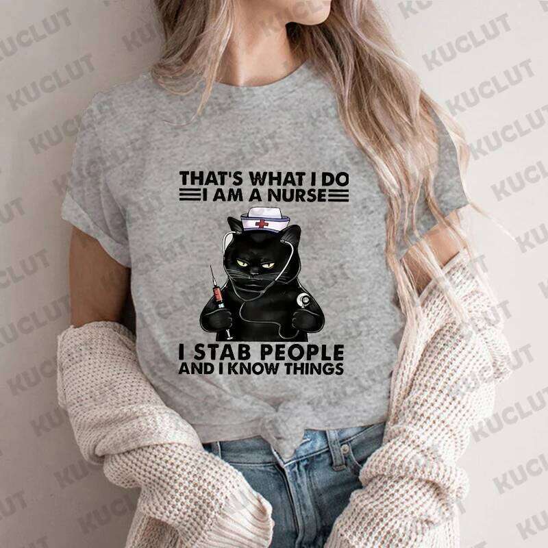 That's What Do I Am A Print T-Shirt for Women Clothing Funny Nurse Tee Shirt Femme Kawaii Black Cat Tops Nursing Clothes XJ260306