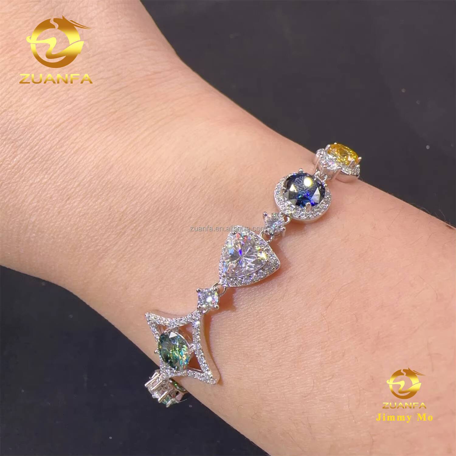 New Design GRA Certificate Pass Diamond Tester Iced Out Hip Hop S925 Colorful Moissanite Diamond Fashion Jewelry Tennis Bracelet