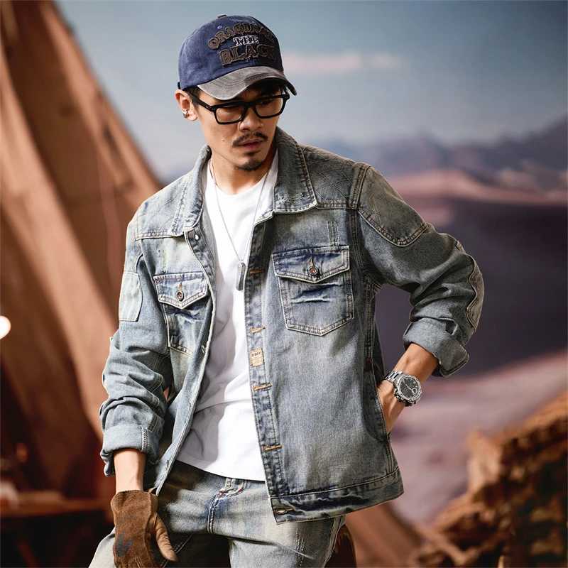 New 2025 Mens Casual Retro Slim Stylish Leisure Denim Jacket Lapel Motorcycle Design for Spring and Autumn Coat Clothing M260309