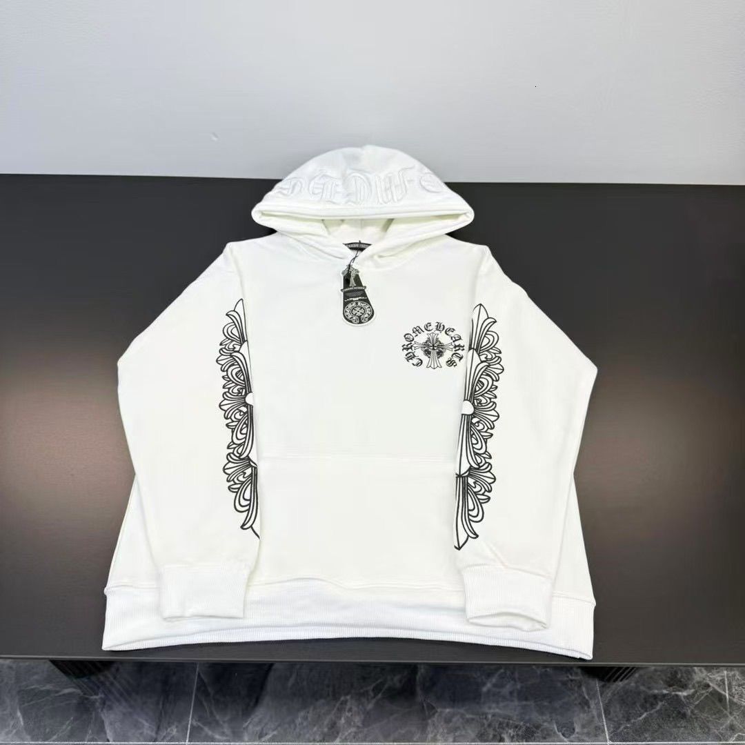 New Pearl Embroidery Trendy Cro Sanskrit Hooded Loose Sweatshirt for Men and Women with Fleece