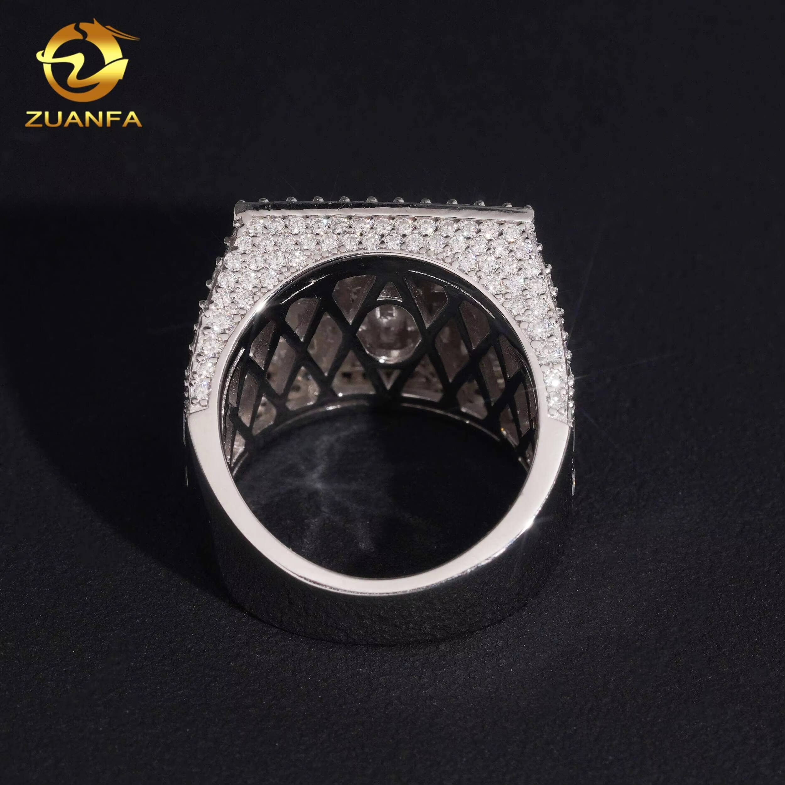 Glass Wall Square Front Top Full Iced Out Championship Ring 925 Moissanite Ring Iced Out Ring Men Diamond Ring Circle Ring