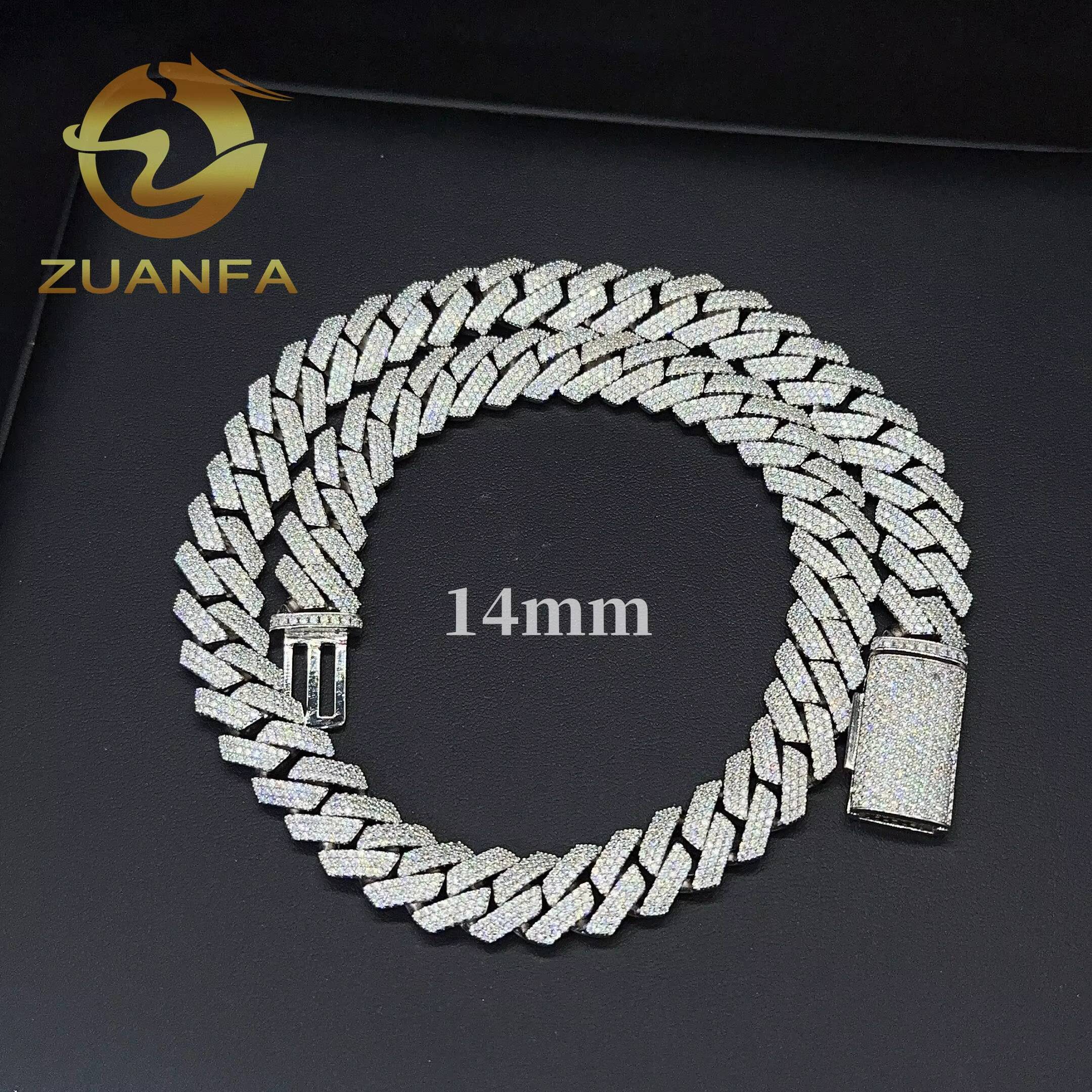 Wholesale Price 14mm 3Rows Moissanite Cuban Chain 925 Sterling Silver Iced Out VVS Men Cuban Link Chain Necklace