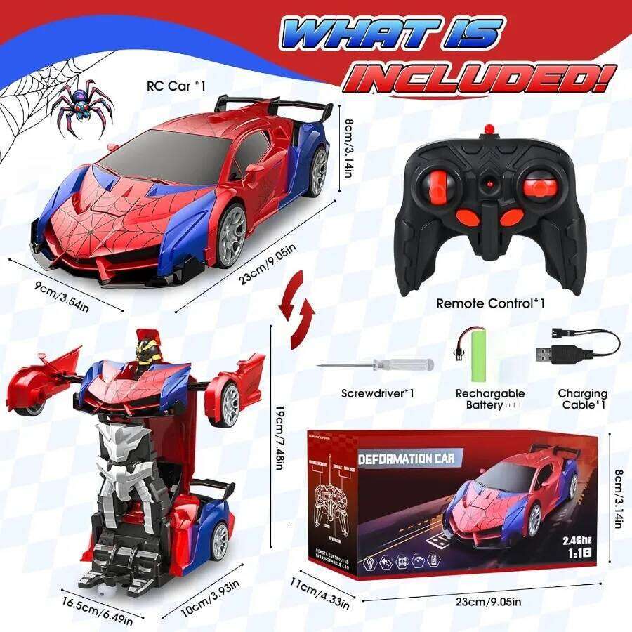 2.4GHz Deformable Spider Remote Control - Robot Car with Stunts, Rechargeable Battery & LED Lights, Toy Gift for Boys Girls C260306