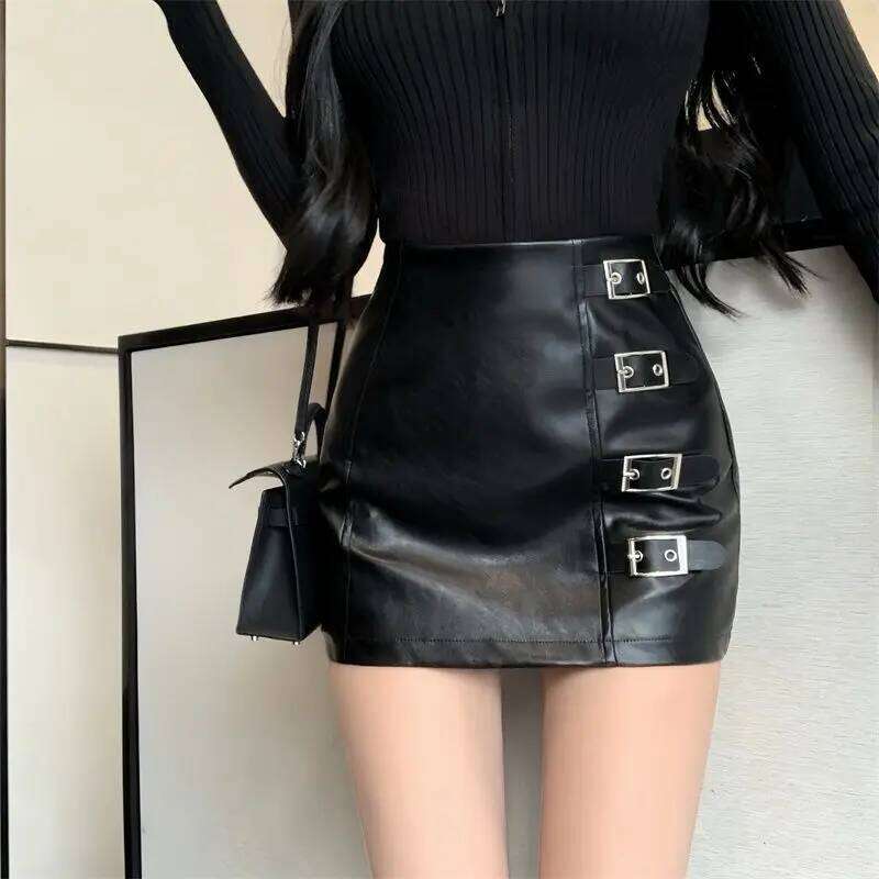 Black Mini Pu Leather Skirt Women Korean Fashion High-Waisted Elasticity Punk Style Bodycon Goth Sexy Skirts Female XJ260309