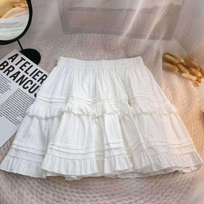 Sweet Cute Lace Mini Skirt Women Kawaii White Ruffles Pleated Short Woman 2025 Summer Korean High Waist A Line Skirts XJ260309