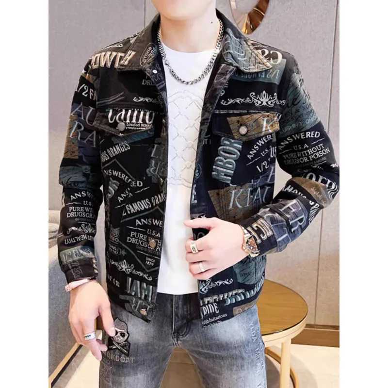 Spring Autumn 2026 Mens Long-sleeve Print Jacket Trendy Men Outerwear Detailing Slim-Fit Coat M260309