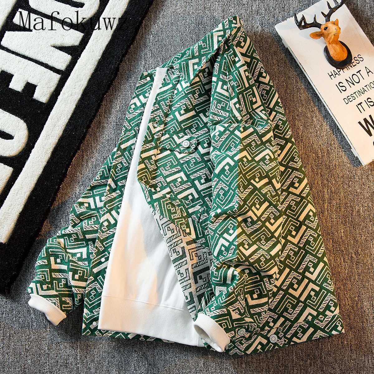 American Retro Plaid Jackets Mens Handsome High Street Loose Casual Workwear Jacket Tops Men Overcoat Male Clothes M260309