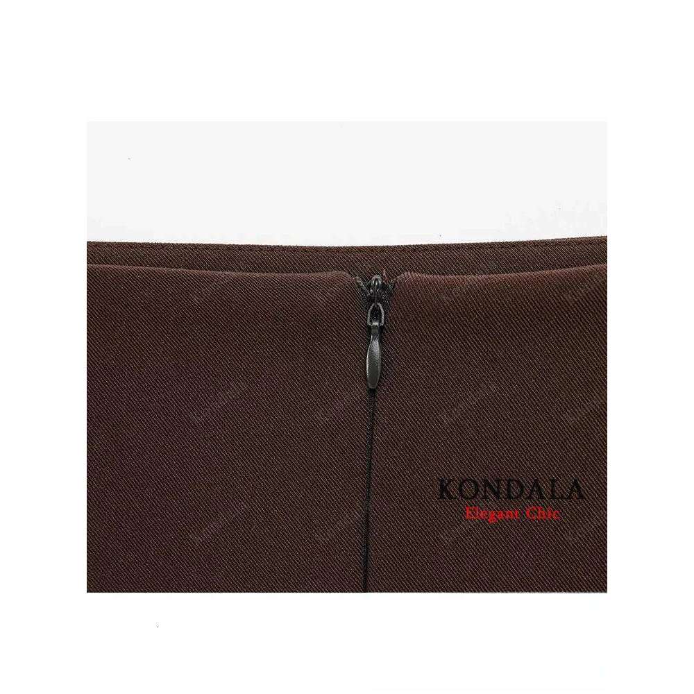 KONDALA Vintage Casual Women Brown Solid Zipper Slim Short New Fashion 2025 Spring Summer Holiday Mini Female Skirt XJ260309