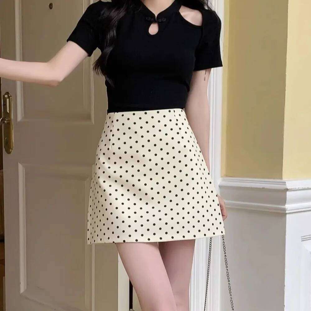 Fashion XS/S/M/L/XL Half Body High Waist Slimming A-Line Short Polka Dot Casual Hip Wrapped Skirt Female XJ260309
