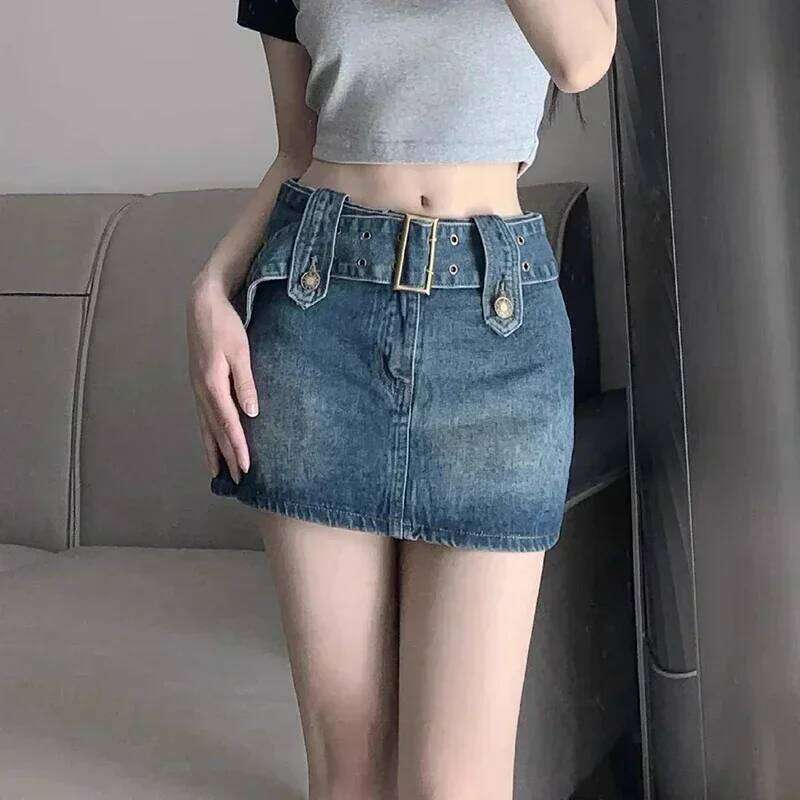 Women High Waist Grunge Harajuku Jeans Girls Y2k Clothes Denim Mini Dress Female Goth Blue Black Coquett A Line Skirts XJ260309