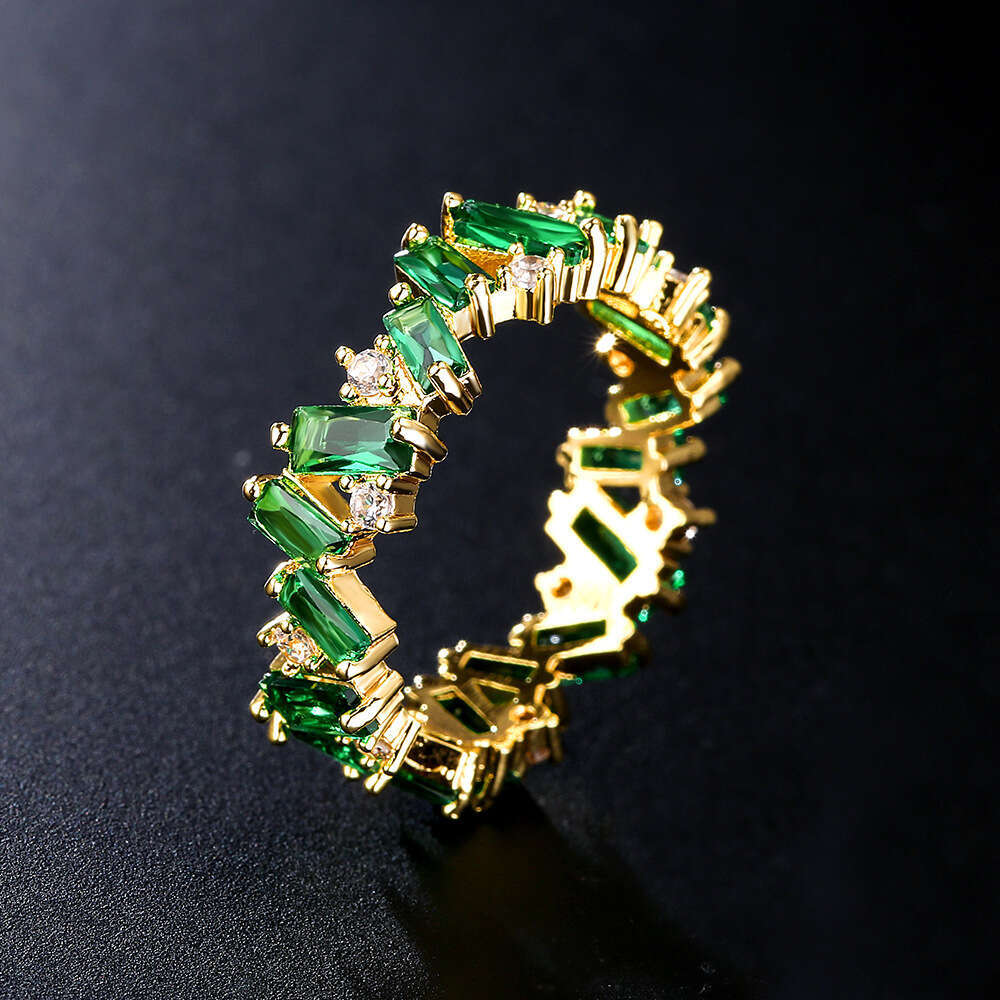 Fashion Jewelry Exquisite Texture Women Trendy Japanese Korean Style Minimalist Retro Light Luxury Emerald Zircon Ring