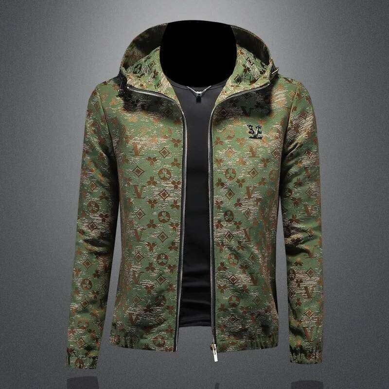 Minglu Allover Printed Hooded Men's Jackets High Quality Long Sleeve Zipper Sport Casual Male Coats Man Overcoat Plus Size 5Xl Asia Size