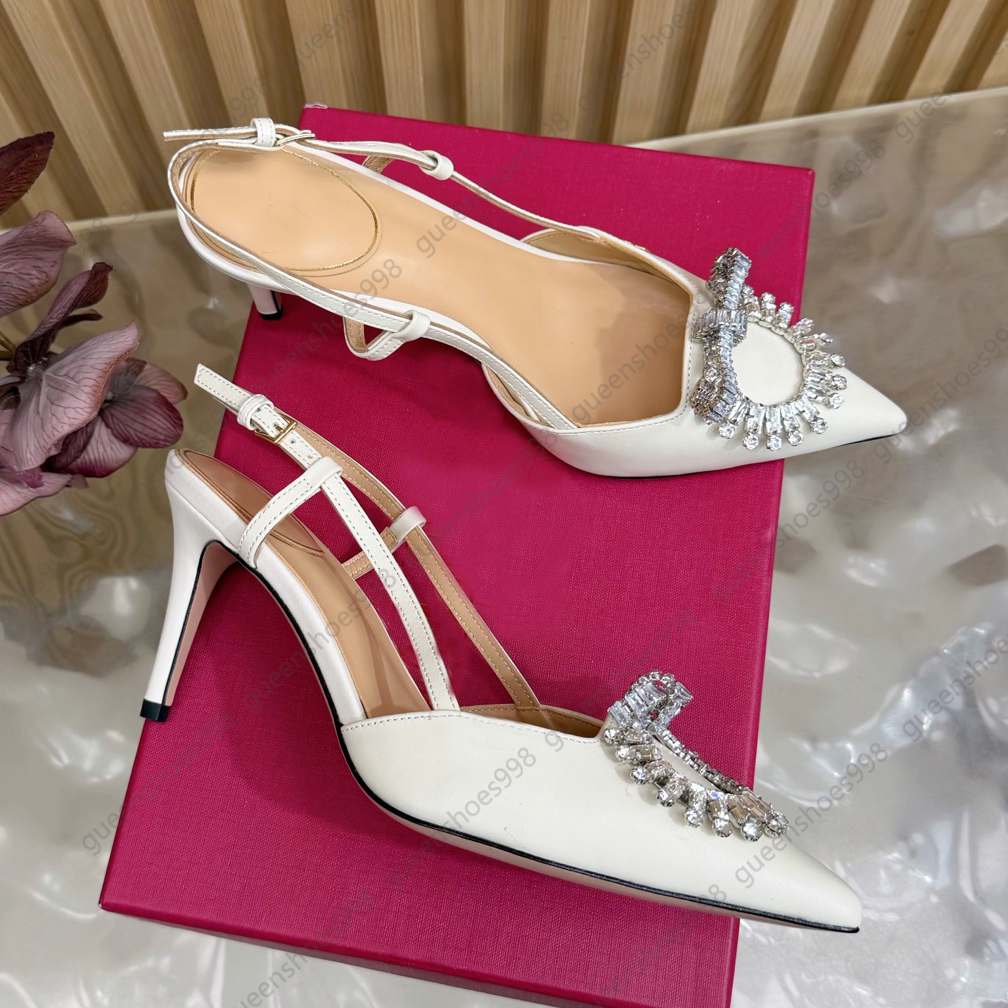 10A TOP Quality Slingbacks Womens 8cm High Heels Leather Crystal Bow Luxury Designer Sandals Casual Ankle Buckle Party Rhinestones 4cm Low Heels Wedding Shoes