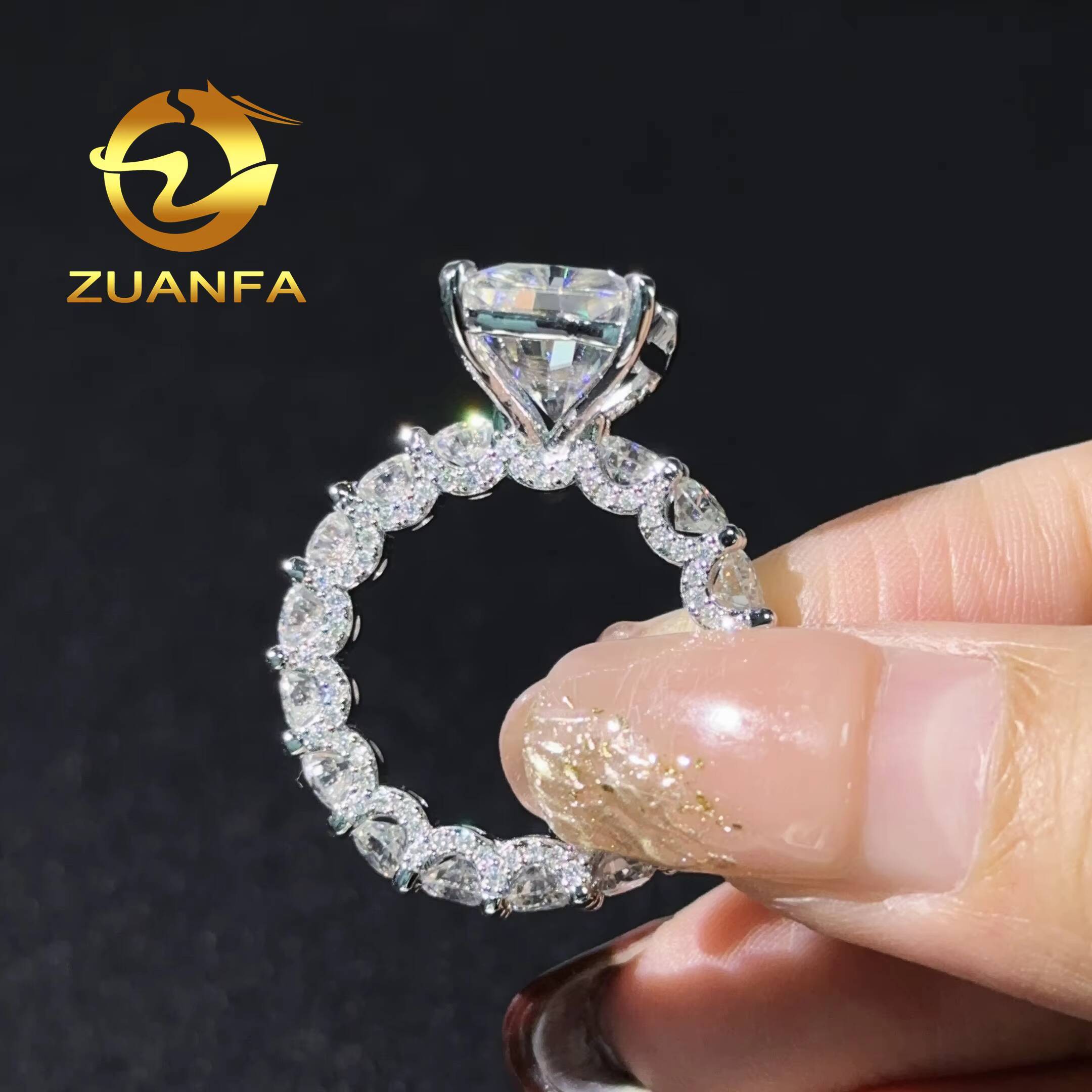 Luxury Ring Radiant Cut Full Diamond Moissanite Wedding Ring 925 Sterling Silver Iced Out Eternity Band Ring for Men Women