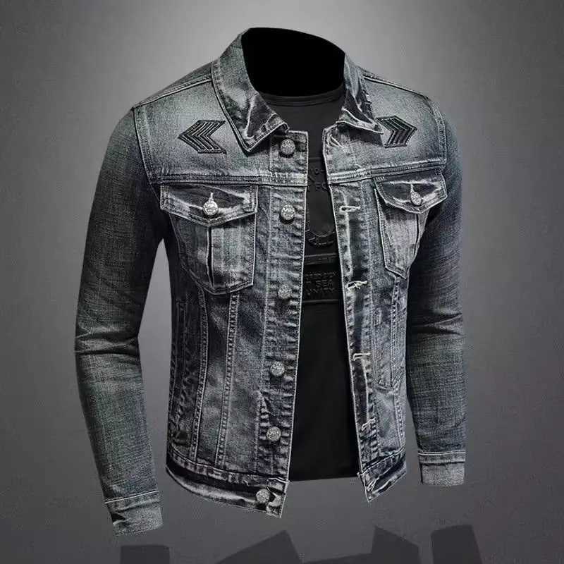Mens Vintage Denim Jacket High Street Trend Loose Street Riding Biker Clothing Handsome Casual Buttoned Lapel Mens Clothing M260309