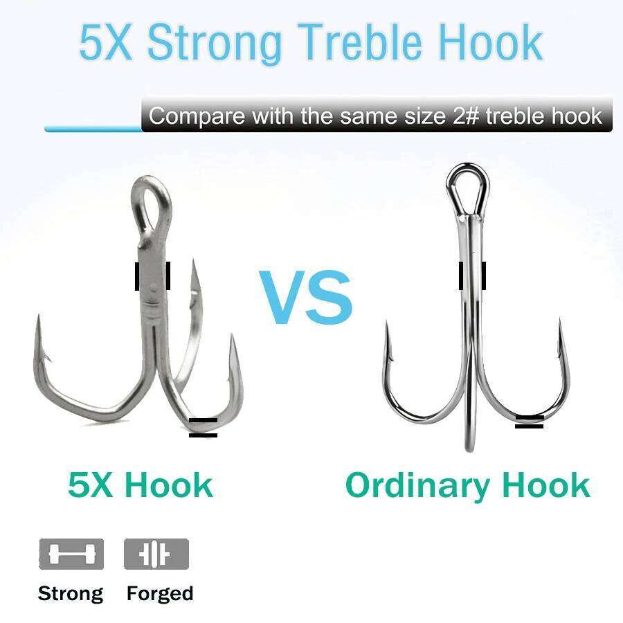5X Kit 10pcs Sharp Treble Hooks Set High Carbon Steel Classic Round Bend Triple Fishing Hook for Catfish S260305