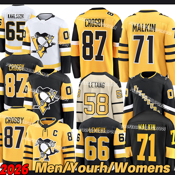 #87 Sidney Crosby pittsburgh hockey jersey penguin jersey Kris Letang Erik Karlsson #58 Letang A #17 Rust Hockey Jerseys 2026