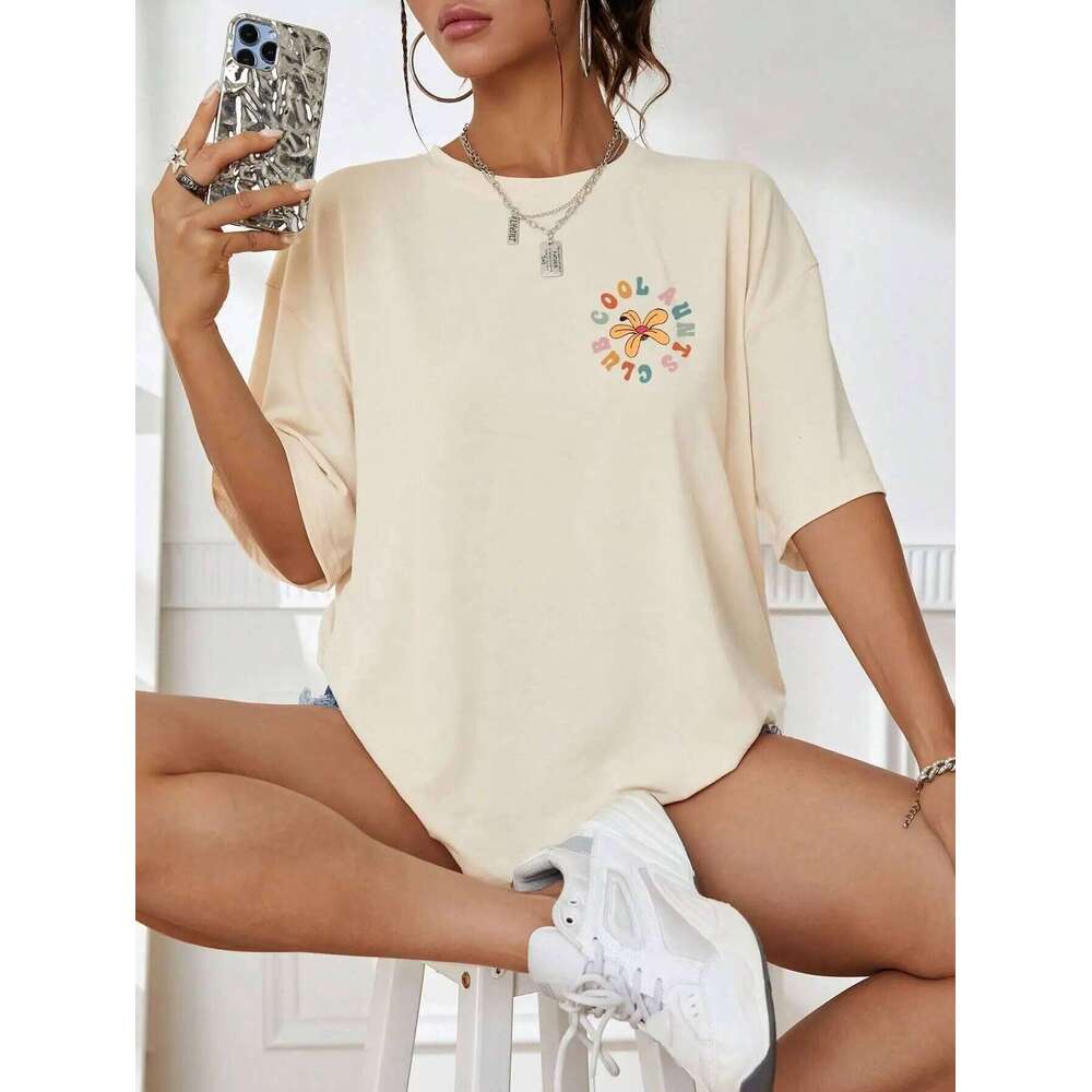 Cool Aunts Club Letter Prints T-Shirts For Women Casual Cotton Tops Fashion Street Short Sleeve Tee Comfortable Loose Clothes XJ260306