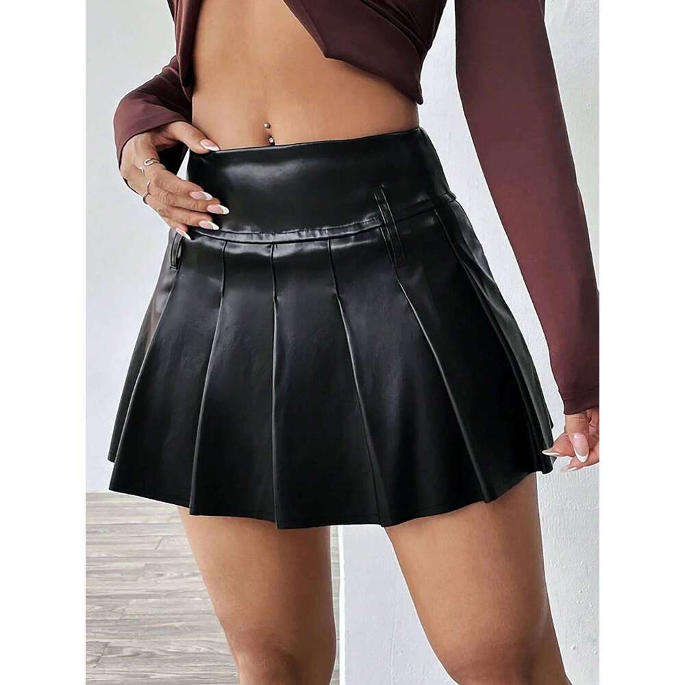 A casual and elegant faux leather black skirt, daily commuting skirt 296 XJ260309