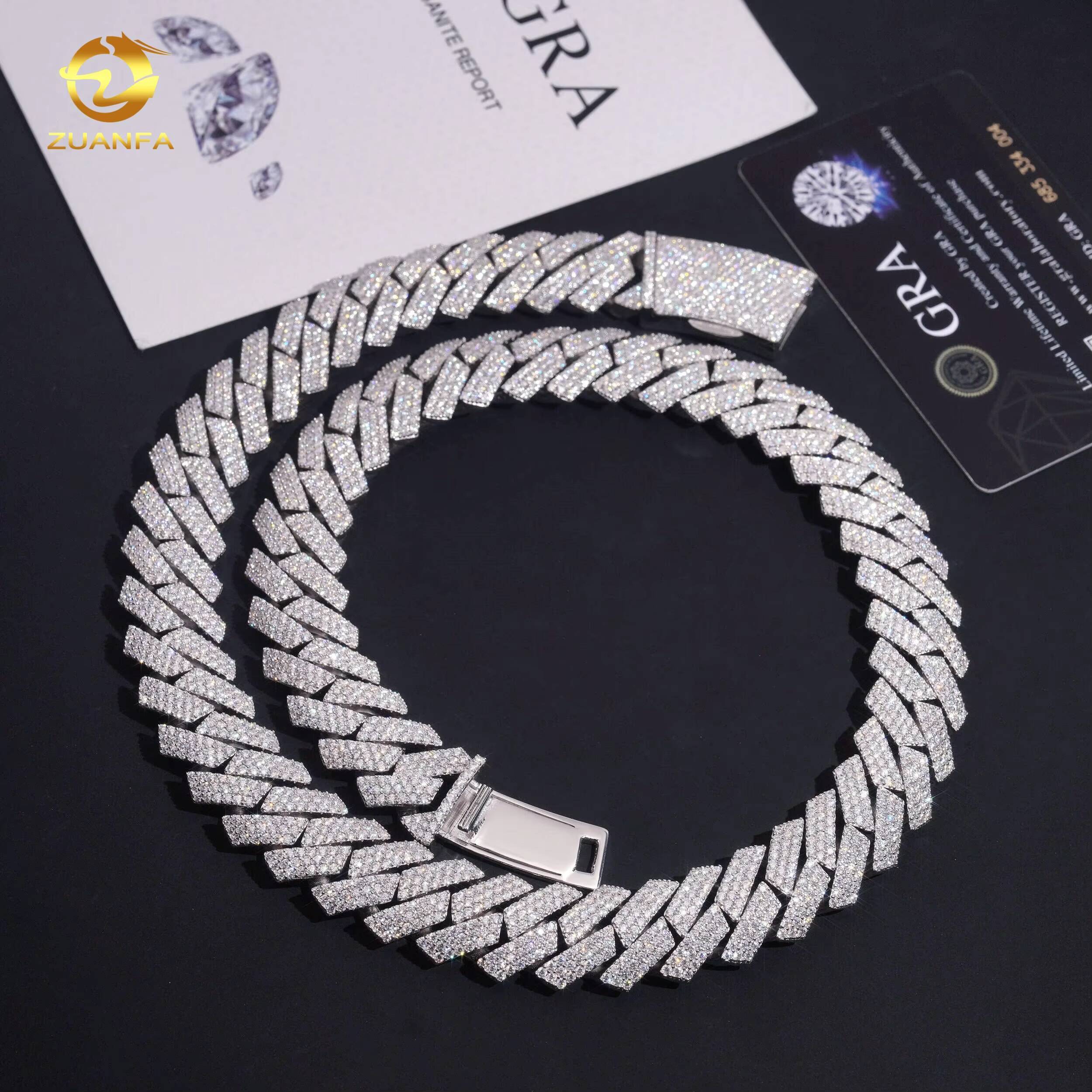 15mm Moissanite Bracelets Safe Clasp Hip Hop Jewelry 925 Silver VVS Moissanite Iced Out Diamond Miami Cuban Link Chain Necklace