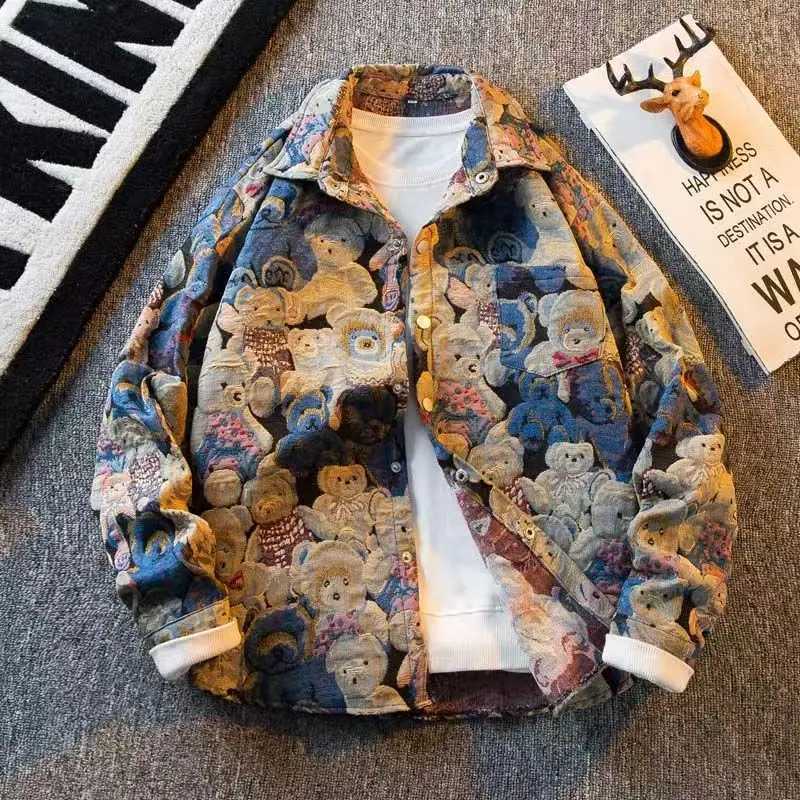 2025 spring Mens doodle Camouflage Men JaCKet Loose Turn Down Collar Cargo Lapel Coat fashion jaCKets Outerwear male M260309
