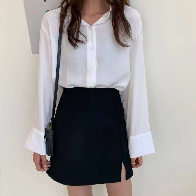 Skirts Women Split Elegant Office Ladies Spring Mujer Faldas Casual Hot Sale A-line Black Design Comfortable Ulzzang XJ260309