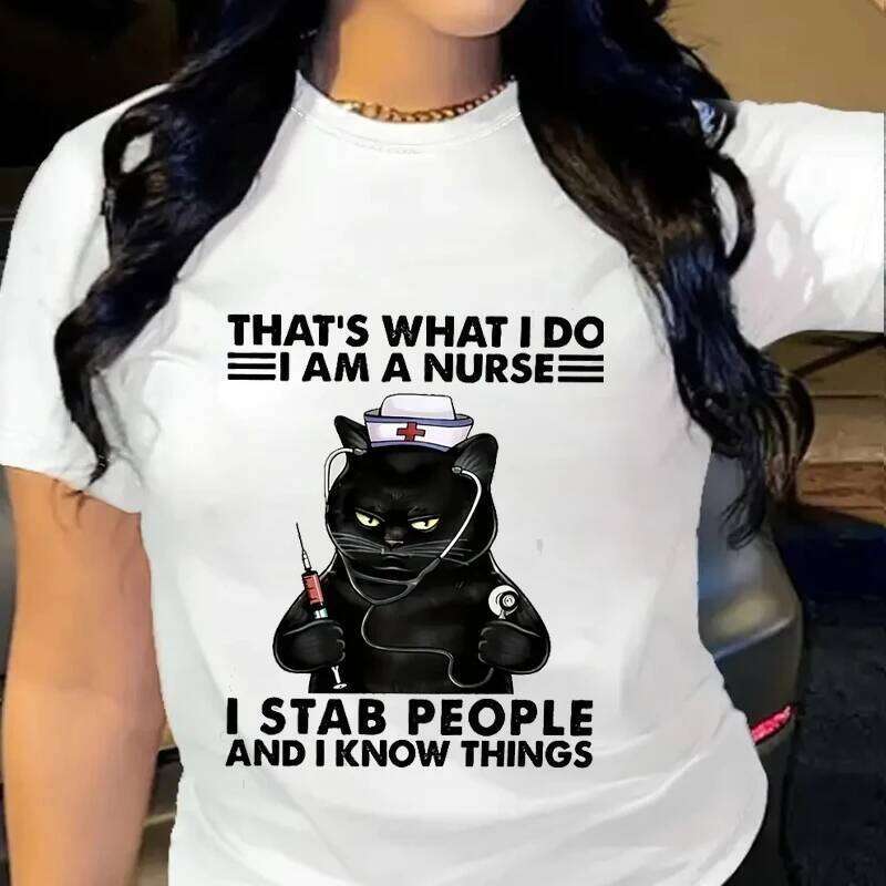 That's What Do I Am A Print T-Shirt for Women Clothing Funny Nurse Tee Shirt Femme Kawaii Black Cat Tops Nursing Clothes XJ260306